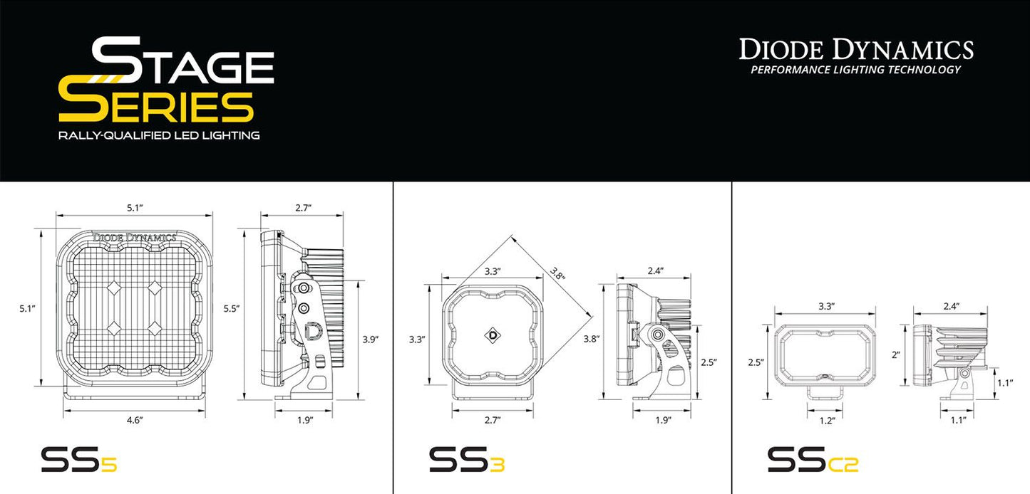 Stage Series Ditch Light Kit for 2022 Toyota Tundra SS5 Pro Diode Dymanics White Combo Diode Dymanics