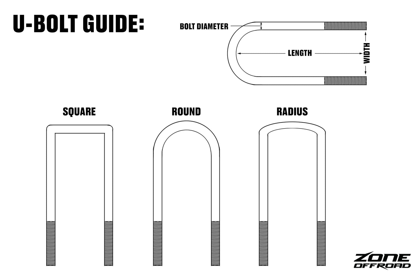 Automotive Axle U-Bolt - Round 2-3/4" / 5-1/2" / 1/2" 2-3/4" / 5-1/2" / 1/2"